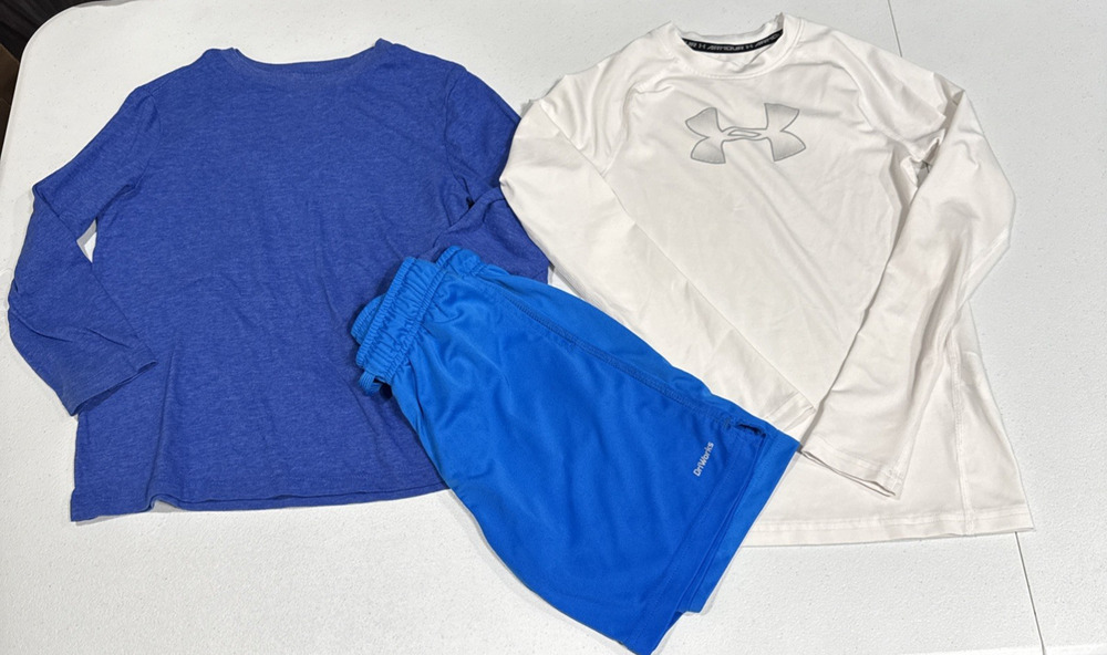 Boy Clothes Sz 8 Under Armour Long Sleeve Shirt, Old Navy Tee & Athletic Shorts